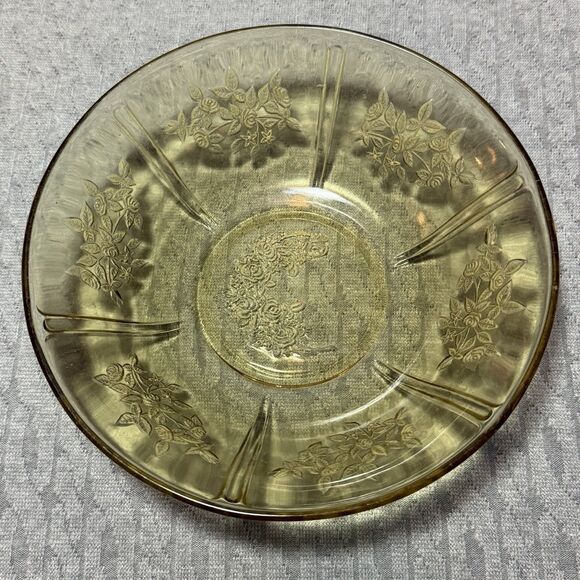 Federal Glass Other - Vintage 8.5" Yellow Depression Glass Serving Bowl Sharon Cabbage Rose Design